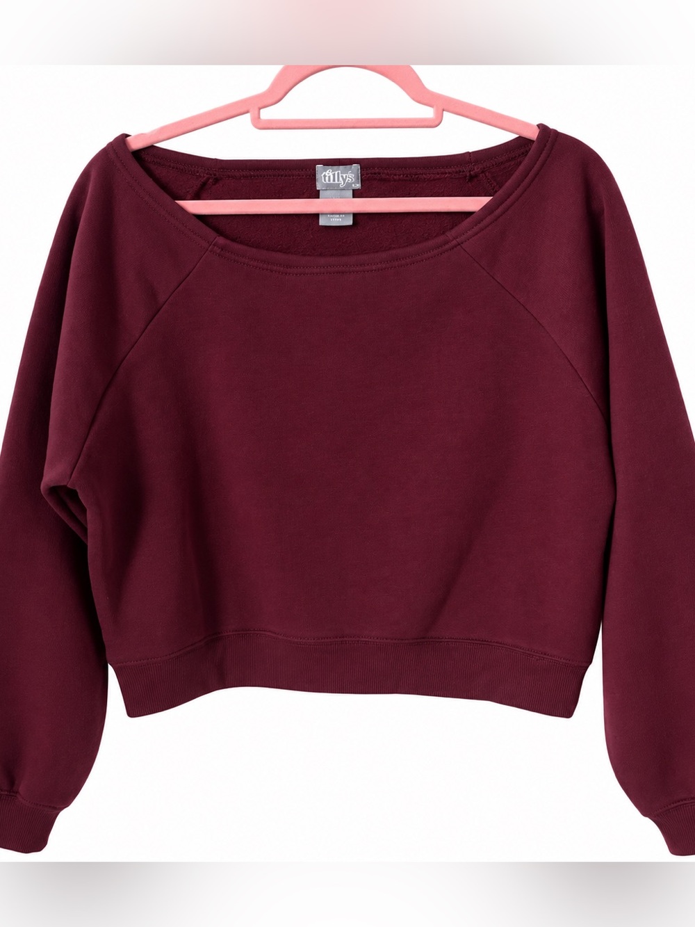 Tilly’s Burgundy Cropped Boat Neck Sweatshirt XXS